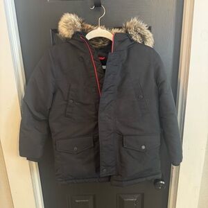 Polo Ralph Lauren Boys Black Size 7 Down Filled Parka With Faux Fur Hood NWT